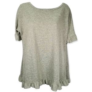 Modcloth Striped Criss Cross Back Green and White Ruffle Hem Top Size Medium